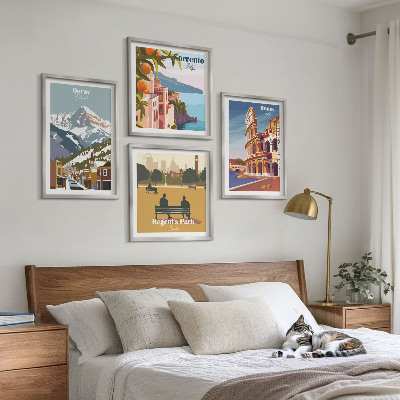 Set of 4 wall art pieces Retro illustrations of famous places