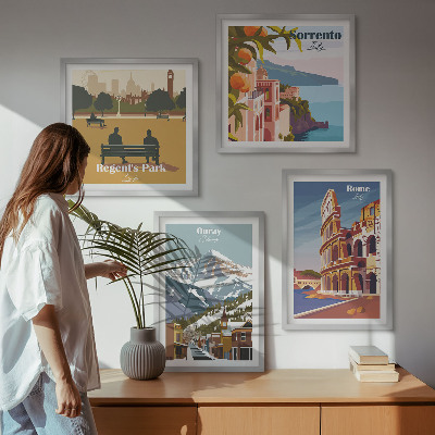 Set of 4 wall art pieces Retro illustrations of famous places