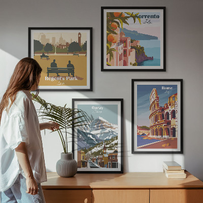 Set of 4 wall art pieces Retro illustrations of famous places