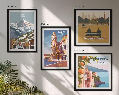 Set of 4 wall art pieces Retro illustrations of famous places