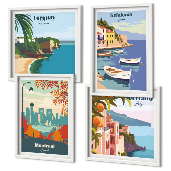 Multi-piece wall decor set Retro views of cities around the world