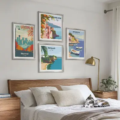 Multi-piece wall decor set featuring retro city views from around the world