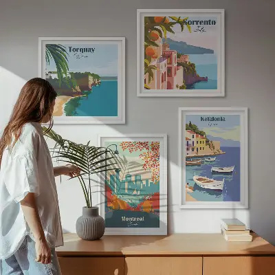 Multi-piece wall decor set featuring retro city views from around the world