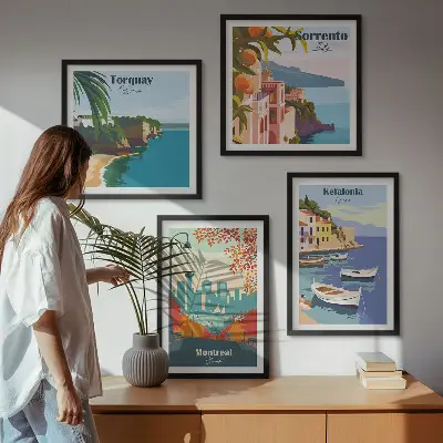 Multi-piece wall decor set featuring retro city views from around the world