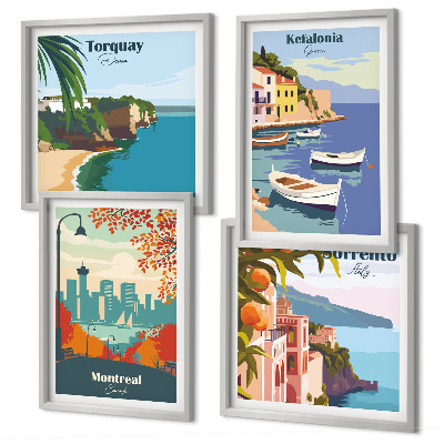 Multi-piece wall decor set Retro views of cities around the world