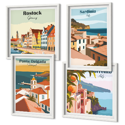 Set of 4 wall art pieces Views of European ports