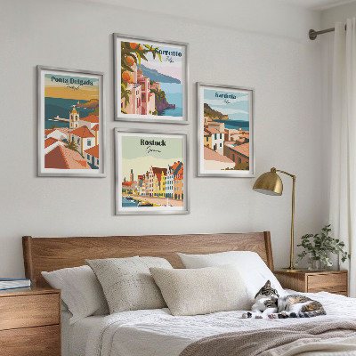 Set of 4 wall art pieces Views of European ports