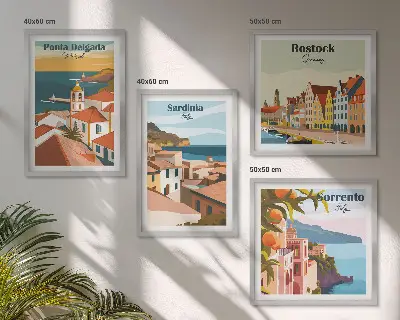Views of European ports wall art set of 4 pieces