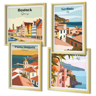 Set of 4 wall art pieces Views of European ports