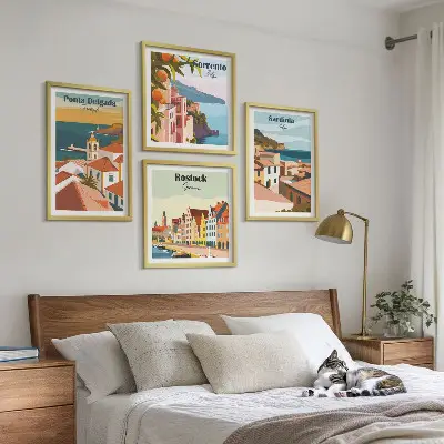 Views of European ports wall art set of 4 pieces