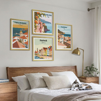 Set of 4 wall art pieces Views of European ports