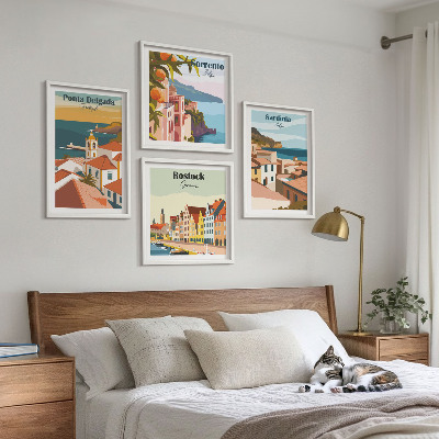 Set of 4 wall art pieces Views of European ports