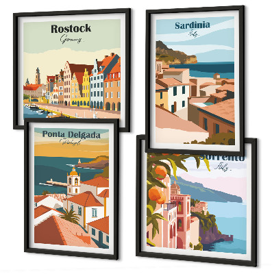 Set of 4 wall art pieces Views of European ports