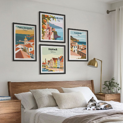 Set of 4 wall art pieces Views of European ports