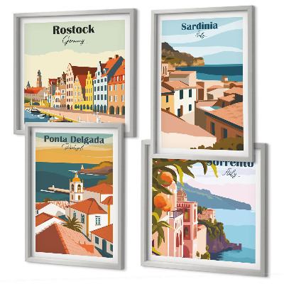 Set of 4 wall art pieces Views of European ports