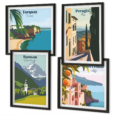 Multi-piece wall decor set Mountain landscapes and cities