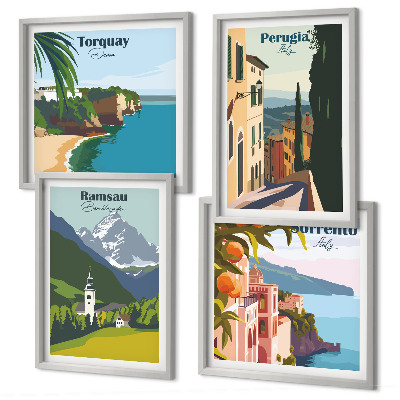 Multi-piece wall decor set Mountain landscapes and cities