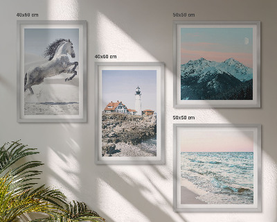 Set of 4 wall art pieces Horses, movement, beach, lighthouse, mountains