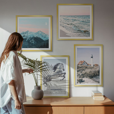 Set of 4 wall art pieces Horses, movement, beach, lighthouse, mountains
