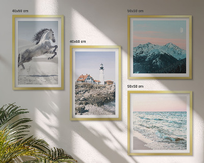 Set of 4 wall art pieces Horses, movement, beach, lighthouse, mountains