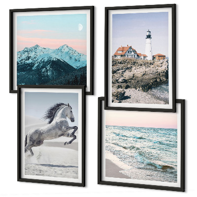 Set of 4 wall art pieces Horses, movement, beach, lighthouse, mountains