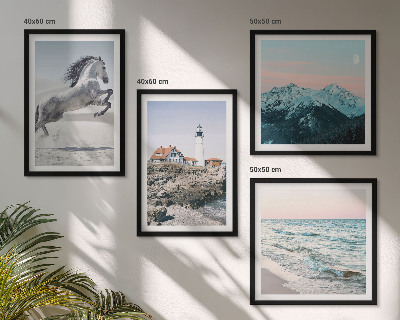 Set of 4 wall art pieces Horses, movement, beach, lighthouse, mountains
