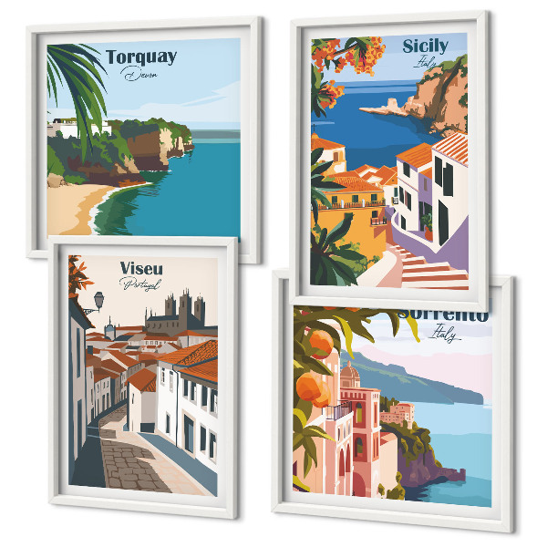 Wall art set Retro illustrations of world cities