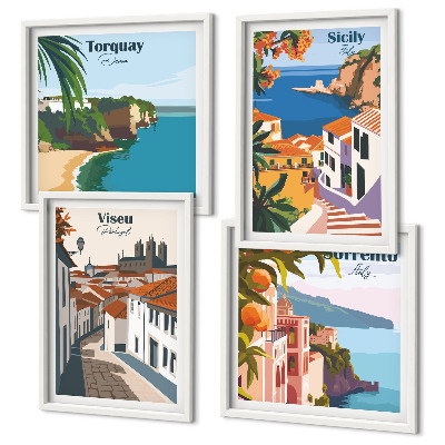 Wall art set Retro illustrations of world cities