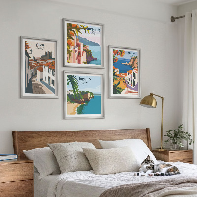 Wall art set Retro illustrations of world cities