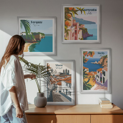 Wall art set Retro illustrations of world cities
