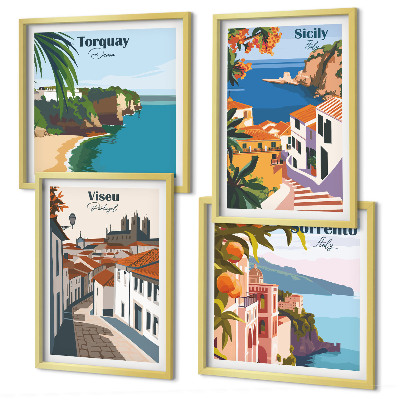 Wall art set Retro illustrations of world cities