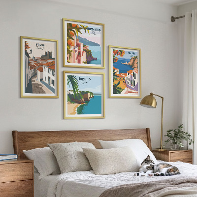 Wall art set Retro illustrations of world cities
