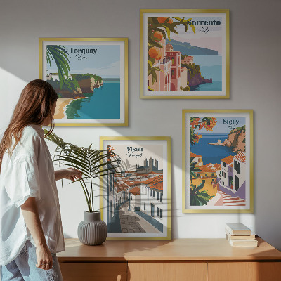 Wall art set Retro illustrations of world cities