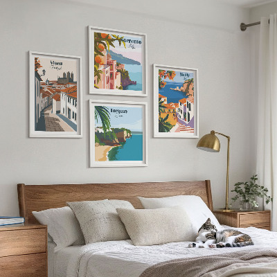 Wall art set Retro illustrations of world cities