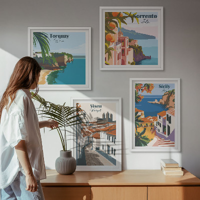 Wall art set Retro illustrations of world cities