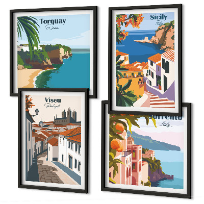 Wall art set Retro illustrations of world cities