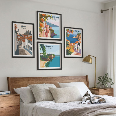 Wall art set Retro illustrations of world cities