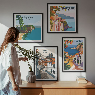 Wall art set Retro illustrations of world cities
