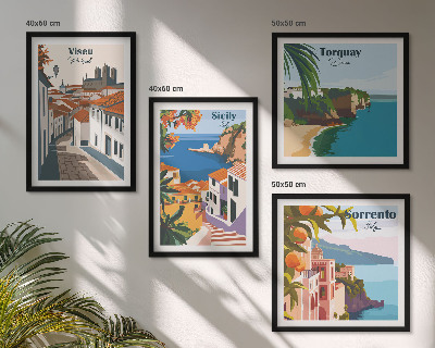 Wall art set Retro illustrations of world cities
