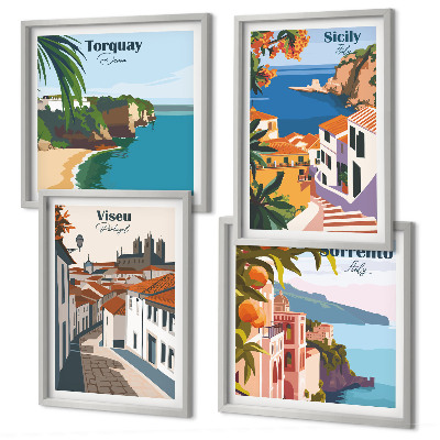 Wall art set Retro illustrations of world cities