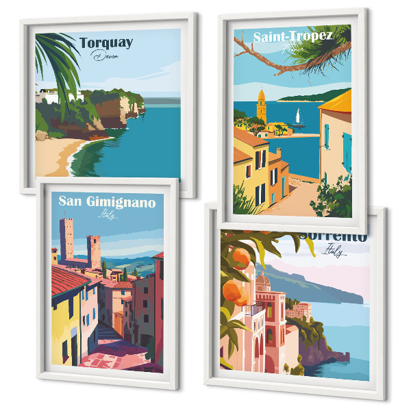 Set of 4 wall art pieces Italian seaside towns