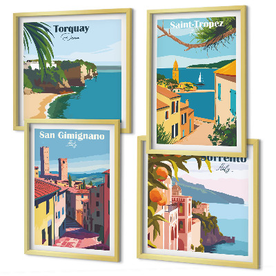 Set of 4 wall art pieces Italian seaside towns