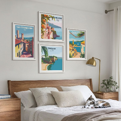 Set of 4 wall art pieces Italian seaside towns