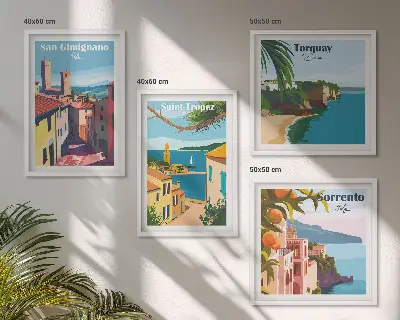 Italian seaside towns wall art set of 4 pieces