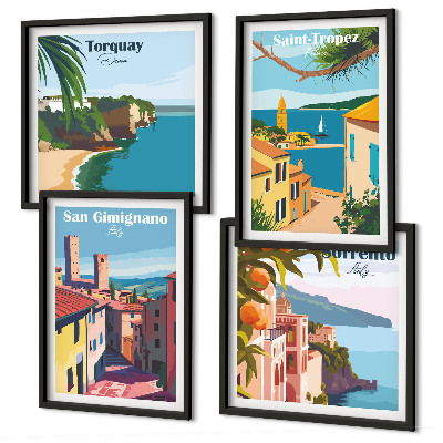 Set of 4 wall art pieces Italian seaside towns