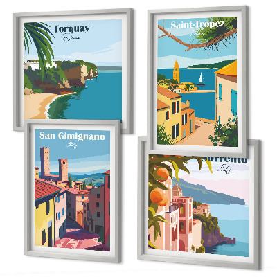 Set of 4 wall art pieces Italian seaside towns