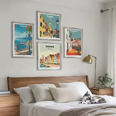 Retro city wall art prints set of 4 pieces