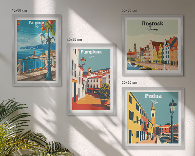 Set of 4 wall art pieces Retro city illustrations