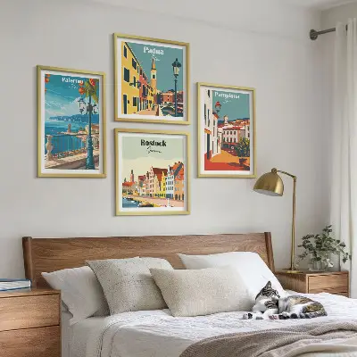 Retro city wall art prints set of 4 pieces