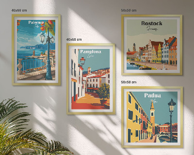 Set of 4 wall art pieces Retro city illustrations